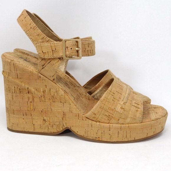 Korks Womens Bardot II Cork Sandals Wedge Platform Heel Slingback Beige 9 M - Picture 1 of 7